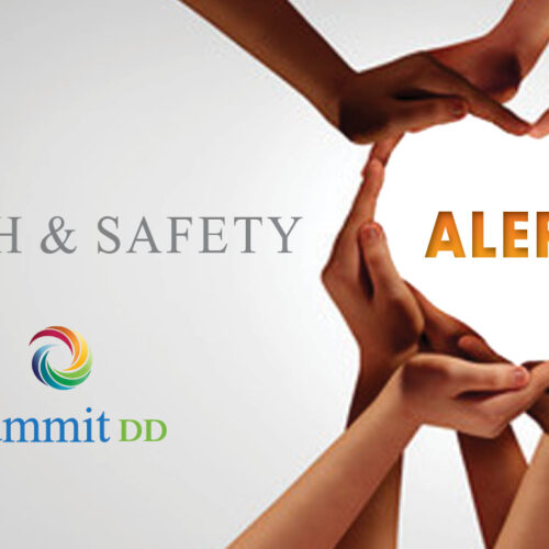 Health and safety alert header with hands making heart shape around the word ALERT